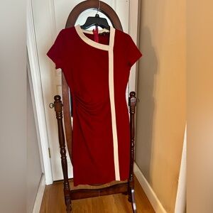 Viwenni Work Body Con Dark Red and Cream Dress